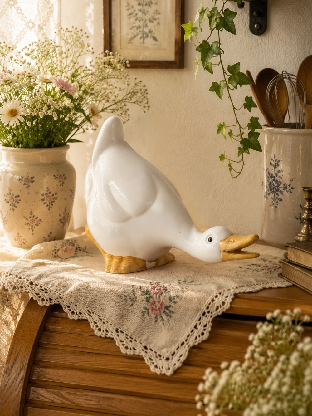💙 Vintage Ceramic Goose Figurine – Cottagecore